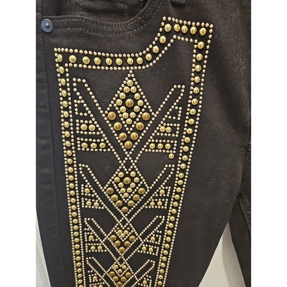 NWT 7 For All Mankind Black Gold Studded Embellished Skinny Jeans Size 27 - Picture 2 of 6